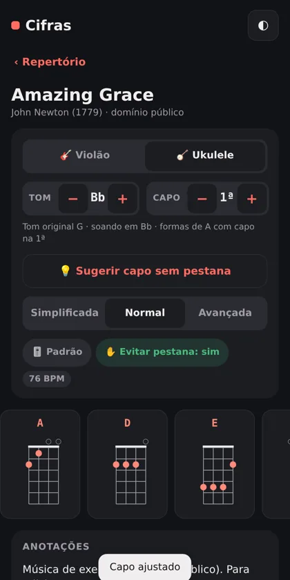 Mesma música com os acordes no ukulele